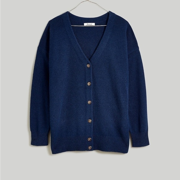 NWOT Madewell V-Neck Relaxed Cardigan heather indigo - Picture 5 of 7